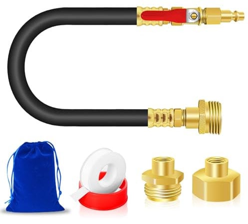 RV Winterizing Kit Sprinkler Blowout Adapter with Shut Off Valve-12 inch RV Winterizing Hose Tool Kit-Air Compressor Kit Male & Female Quick Connect Blow Out Fitting Plug (12''-1pcs)