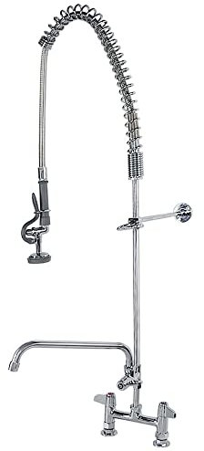 TAIMIKO Commercial Pre-Rinse Faucet Spray Arm Pull Out Flexible Hose Mixer Faucet Sink Stainless Steel Kitchen Wall-Mount Tap (Twin Pedestal)