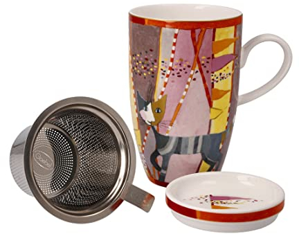 Goebel Rosina Wachtmeister Teetasse mit Deckel und Sieb aus Fine Bone China Sottosopra, Maße: 11,5cm x 8cm x 14cm, 66-861-08-1
