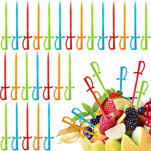 Palillos de espada de cóctel de plástico para frutas, púas de aperitivo, púas de bebida, palillos de dientes de espada multicolor para barra de fiesta familiar (500) | Paquete de palillos de dientes coloridos para aperitivos para bar de fiesta familiar con temática pirata o bajo el mar