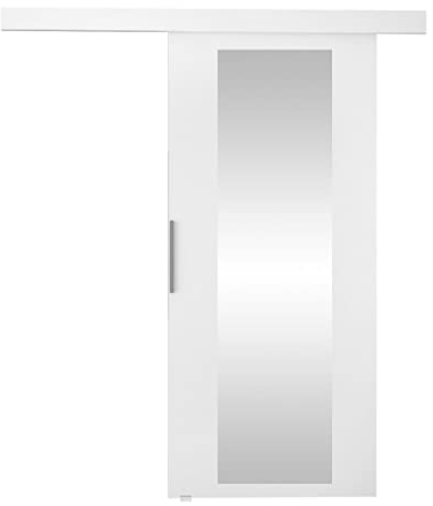 Schiebetürsystem Pikano IV mit Selbstschließer Zimmertür Aluminiumgriffe Komplett-Set für Schiebetüren, Tür Innentüren Trennwände (Weiß/Spiegel, Modell: 70)