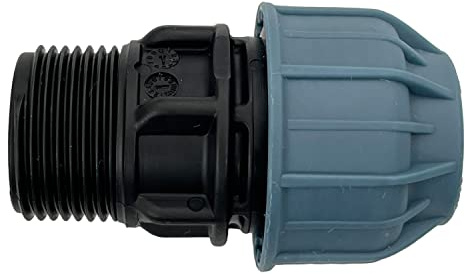 Klemmverbinder Außengewinde 1 Zoll für Wasserleitung Trinkwasser Kupplung für PE-Rohr | Verbinder für Schläuche im Bewässerungssystem | Adapter Kunststoffkupplung für Wasserrohr 32 mm
