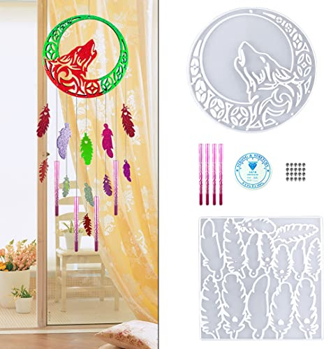 Zayookey Wolf Wind Chime Kit - DIY Epoxy Resin Molds - Animal Wall Hanging Decor - Adult Craft Supplies