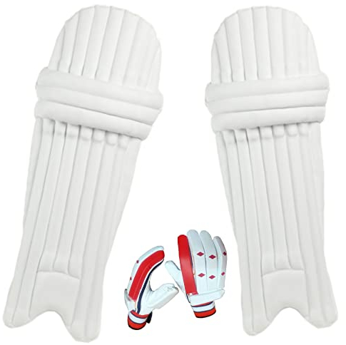 Kalindri Sports Player Protection Cricket Accessories for Practice, Traning, Colour/Design May Vary (Teens, PU Leg Pad with Batting Gloves)