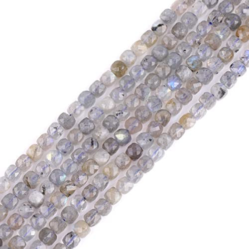 GEM-Inside 4 mm facettierter Würfel natürlicher blauer Regenbogen-Labradorit Edelstein-Abstandshalter Perlen Chakra-Steine zur Schmuckherstellung für Erwachsene Bulk 38,1 cm