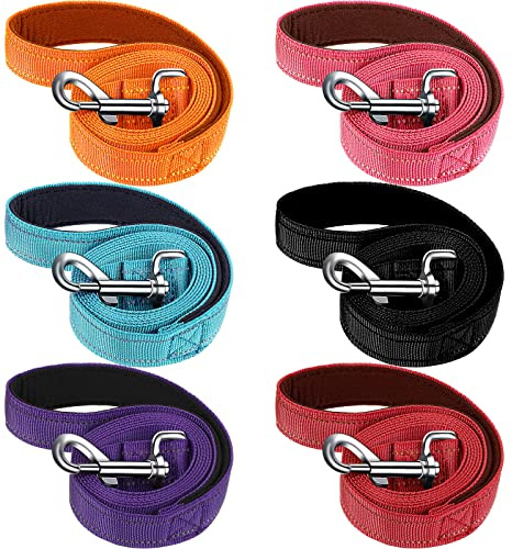 6 Pack Dog Leashes for Large Dogs, Reflective Nylon, Padded Handle, 5 ft