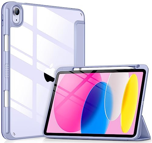 VIKESI Schutzhülle für iPad der 10. Generation 2022, 10,9 Zoll (27,7 cm) mit klarer, transparenter Rückseite und stoßfestem TPU-Rahmenabdeckung [integrierter Stifthalter, unterstützt automatische