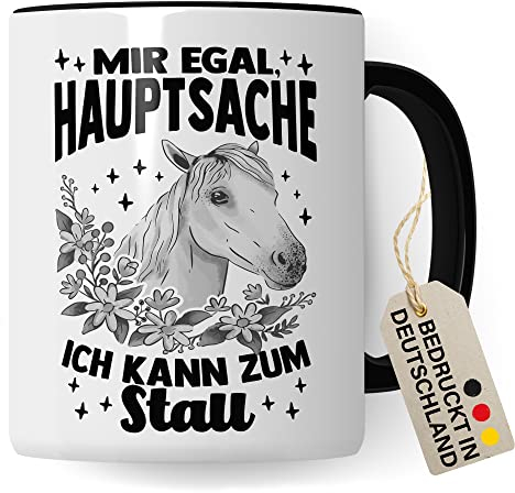 Tasse Pferd Stall Pferde Kaffeetasse Reiterin Kaffee-Becher Reiten bester Freund Vierbeiner Teetasse Pferdemädchen Stallmädchen Pferdeliebhaber Geschenk Geschenkidee Reiter (Weiß/Schwarz)