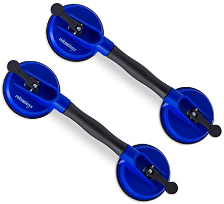 Relaxdays Saugheber, 2er Set, Transport von Scheiben, Fliesen & Platten, 72,5 kg Tragkraft, Saughalter, schwarz/blau