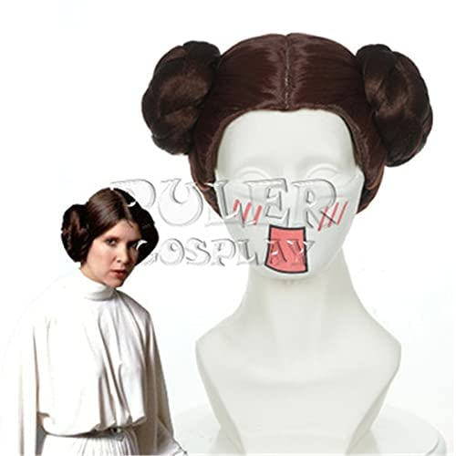 Movie Star Wars Prinzessin Leia Organa Solo Perücke kurze braune Cosplay Perücke mit zwei Dutt für Halloween Kostüm Requisiten + Perückenkappe