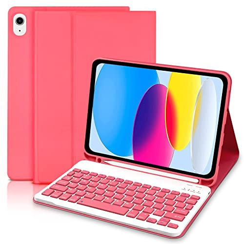 Keyboard Case for iPad 10th Generation 2022/iPad A16 11th Genration 2025 (10.9/11 inch), Case with keyboard for ipad 10th generation, Slim Smart Case with Bluetooth Keyboard for iPad 11/10 Gen,Pink