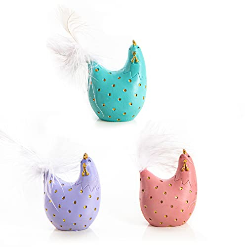 Logbuch-Verlag 3 Bunte Hühner Ostern Deko Figuren Osterdeko aus Keramik kleines Ostergeschenk für Kinder & Erwachsene 6 cm