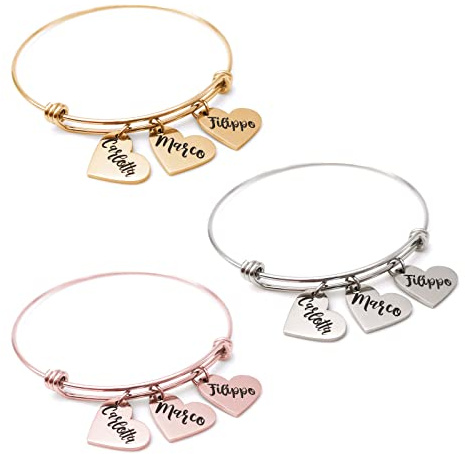 ALMENDRA Bracciale da donna personalizzato con incisione cuore con nome famiglia braccialetto personalizzabile regalo festa della mamma figli iniziale data nascita acciaio