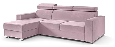ALTDECOR Ecksofa Links mit Schlaffunktion und Bettkasten mit Gasdruckfeder, Polstercouch in L-Form Links angeordnet, rückenecht gepolstert, ideal als Gästebett - FIX - 242x168 cm Rosa