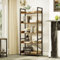 YITAHOME Bücherregal 5 Etagen, Bodenstehendes Bücherregal, Holzregal und stabiles Stahlrahmenregal mit 4 Haken Industrielles Lagerregal für Wohnzimmer, Heimbüro, Vintagebraun
