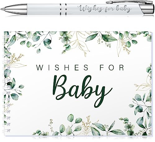 Tenare Baby Shower Book Wishes for Baby Guestbook with Pen Shower Games Advice Book Alternative Toddler Gifts(Green Leaf)