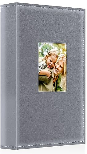 Benjia Fotoalbum, 300 Taschen, Ledereinband, Einsteckalbum, Hochzeitsfotobücher für 300 Fotos im Querformat, 15 x 10 cm, Grau