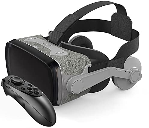 TPWEWRX VR Brille Virtual Reality Headset mit Fernbedienung für 3D VR Filme & VR Spiele einstellbares Pupillen Anti Bluelight Augenpflegesystem VR Brille für Android & iOS Smartphones (Schwarz) (D)