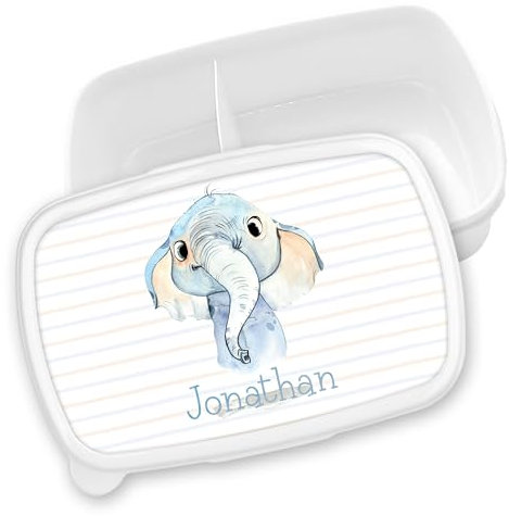 timalo® Brotdose Kinder personalisiert mit Namen | Bento Lunchbox Unterteilung mit Fächern | Jungen Mädchen Kindergarten Schule Motiv Tiere Geschenk | 03- Elefant
