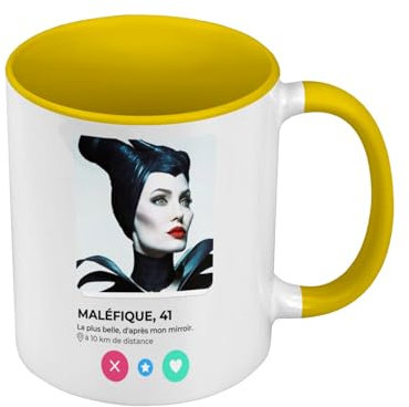 Fabulous Tasse, Farbe Premium Qualität, Gelb – Maleficent Dornröschen Social Network Begegnung Liebe – Tasse mit Henkel und farbigem Innenraum