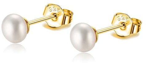 Süßwasserperlen Ohrringe - Winzige 3mm 4mm 5mm Echte Weiß Süßwasser-Zuchtperlen Ohrstecker 925 Sterling Silber Vergoldete Perlenohrringe für Mädchen