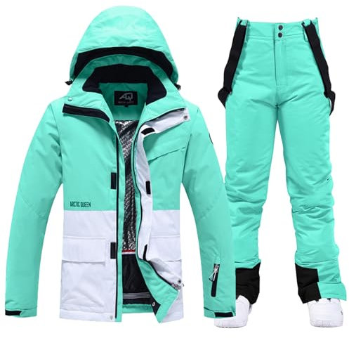 ALSOGO Damen Skijacke & Skihose Set Skianzug 2 teilig Schneeanzug Wasserdicht Warm Winterjacke mit Abnehmbare Kapuzen zum Skifahren Snowboarden Schneejacke Schneehose TY133BUW Grün 2XL