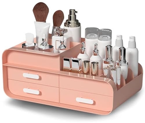 Taasmoog Cosmetic Organiser Make-up Organiser Storage Drawers Large Makeup Stand Acrylic Makeup for Lipsticks Brushes Eyeshadow Lotions Nail Polish (Pink)