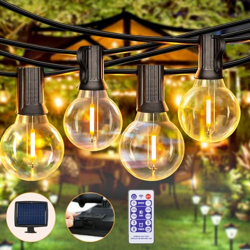Bomkim Solar Lichterkette Außen,8.75M Outdoor Lichterkette mit 12+1 G40 LED Glühbirnen Plastik, USB/Solar-Lademethode, 4 Modi, IP65 Wasserdicht Lichterketten für Garten, Party, Hochzeiten