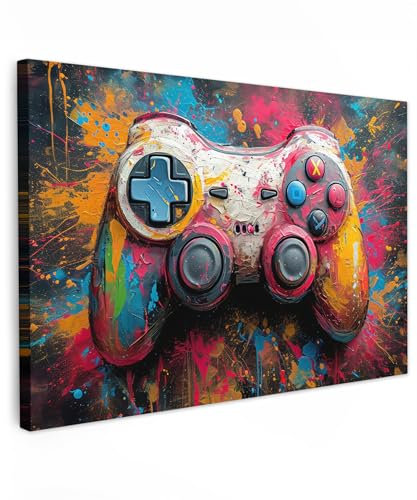 MuchoWow© Impressions sur Toile 60x40 cm Deco Tableau Murale Decoration Salon Peinture Tableaux Chambre Toiles Maison Graffiti - jeu - manette - peinture - Banksy