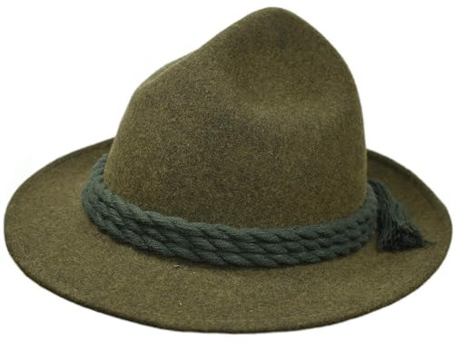 Melegari Tiroler Meran Hut | Traditionelle Tiroler Schnur | Land- und Stadthut | Alpin Hut | Herren Damen | Sommer / Winter, loden grün, 56