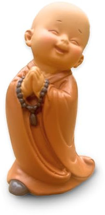 Statue Bouddha en Bonze Souriant avec Chapelet - atmosphère de sérénité dans Votre Espace sacré - Magnifique Figurine Porte-Bonheur- idée Cadeaux Toute génération -H 8.5 cm – Zen’Light