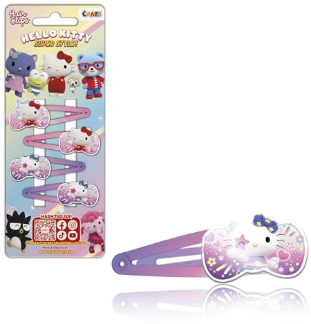CRAZE HAIR Clips Hello Kitty - 4x Haarspangen Kinder, Mädchen Haarschmuck, Haarclips für Kinder im Hello Kitty Motiv, rosa & lila