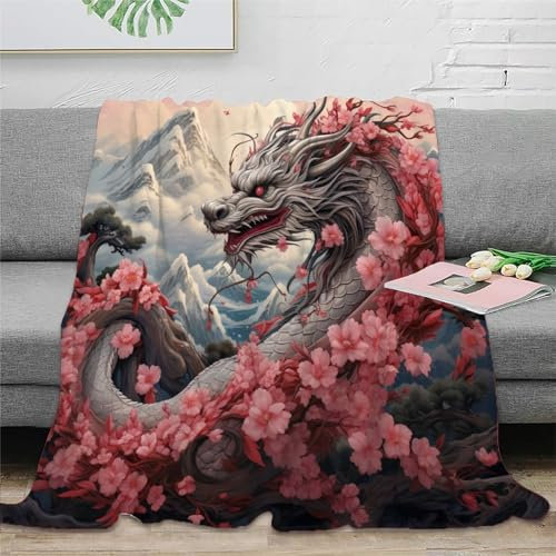 Drache Sofadecke Couchdecke 3D Druck Japanischer Stil Wohndecken Fleecedecke Flauschig Warm Weichen Flauschig Tagesdecke Bett Decken Kuscheldecke Für Mädchen Jungen 60x80inch(150x200cm)