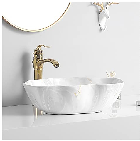 GLigeT Lavabos sobre encimera Fregadero de cerámica for baño, Cuenco con Textura de mármol, Arte Ovalado, Lavabo sobre tocador con Grifo y desagüe Dorados Encimera baño (Color : C)