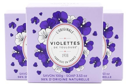 BERDOUES - Savon solide Violettes de Toulouse, Lot de 3, Savon main. Savonnettes parfumées à la violette. Made in France, 3x100g