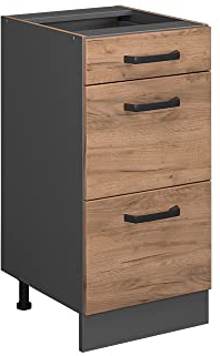 Vicco Küchenunterschrank R-Line, Goldkraft Eiche/Anthrazit, 40 cm mit Schubladen, AP Eiche