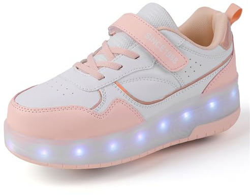 Mateju 2-in-1 Rollschuhe für Kinder, Mädchen, Jungen, Damen und Herren - Turnschuhe Mit Versenkbaren Rollen - Skateboardschuhe - 36 EU Pink
