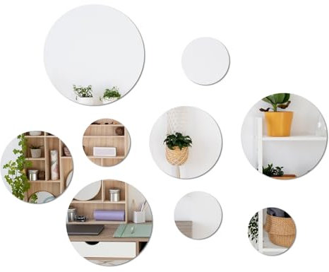 Leikedun 9 runde Spiegel Aufkleber, selbstklebend, 10, 15, 18, 20 cm, Wandspiegel, selbstklebend, für Wohnzimmer, Schlafzimmer