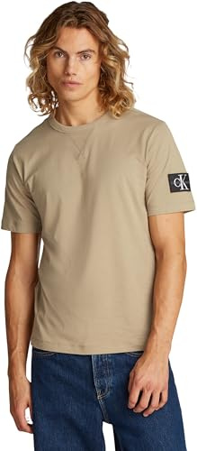 Calvin Klein Herren T-Shirt Kurzarm Regular Tee mit Logo-Badge, Beige (Tree House), XXL
