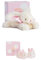 Doudou et Compagnie Lot Lapin Bonbon Rose : Doudou 16cm + Chaussons Hochet 0-6 Mois - Boîtes Cadeaux - pour Bébé Fille/Garçon - Garantie Doudou Perdu - DC3375 + DC1308