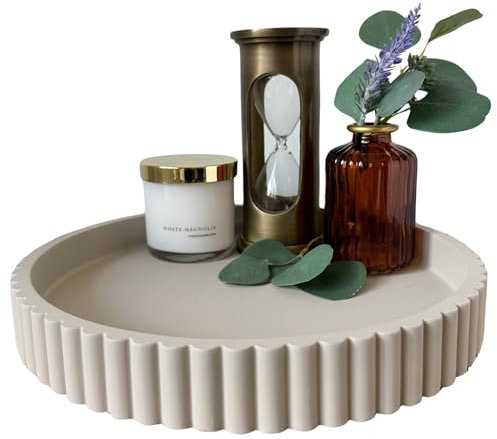 OAKOA Round Decorative Tray for Coffee Table Decor - Concrete Round Tray Home Decor - Bandejas Decorativas - Circle Coffee Table Centerpiece