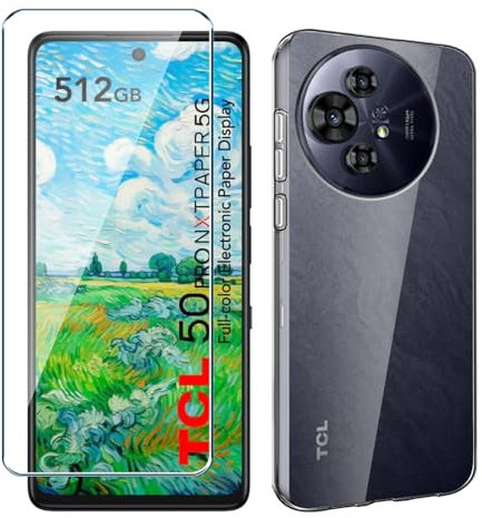 Xiangyun Coque pour TCL 50 Pro NxtPaper Cover avec Film de Verre Trempé Protection écran, Transparent Anti-Vibration et Glisse Silicone Bumper TPU Souple Etui Housse Clear Case(6.8)