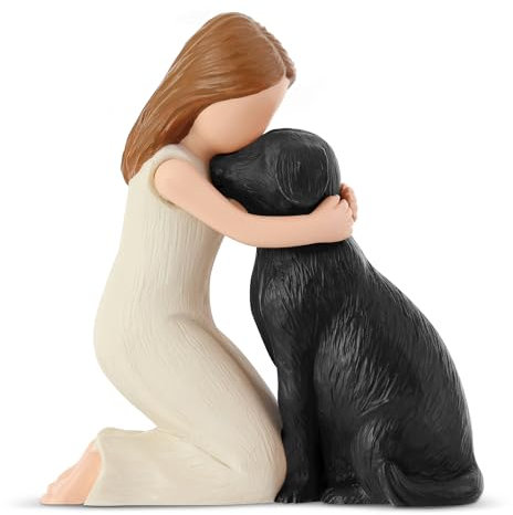 Carracci Love My Black Dog Figurines Statues, Girl Black Dog Angel Friendship Remembrance Gifts for Dog Mom, Sculpted Hand-Painted Figures for Dog Lovers