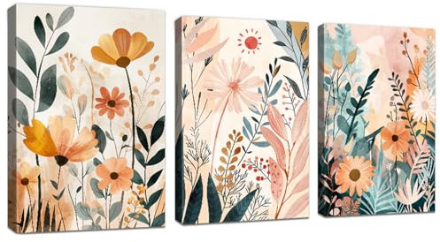 WENGTIAO 3Pcs Gänseblümchen Leinwand Bilder Kunstdrucke Gerahmte Wildblumen Geblümt Malerei Bild auf Leinwand Landhaus Wohnzimmer Schlafzimmer Wanddeko Fertig zum Aufhängen 30x40cmx3