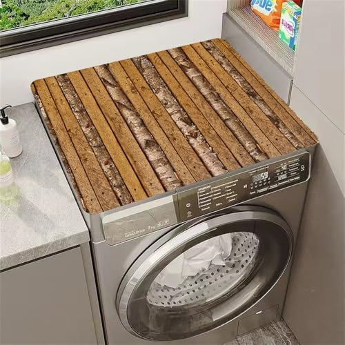 Highdi Housse de Protection pour Machine à Laver Top, Planche Bois Rétro Coussin de Machine à Laver Antidérapant Housse de Machine à Laver pour Machine à Laver Ou Sèche-Linge (Vintage Bois 2,30x40cm)