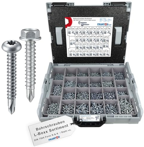 FRANTOS L-BOXX Bohrschrauben Set DIN 7504 Form N + K (Stahl verzinkt) 3200 tlg. - selbstschneidende Schrauben Sortiment Schraubensortiment