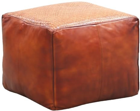 Marrakesch Vintage Sitzkissen Hocker inklusive Füllung und aus echtem Leder | Pouf Sitzhocker Griffit in Cognac Braun 50cm groß | Fußhocker Sitzsack als Skandinavische Schlafzimmer Wohnzimmer Deko