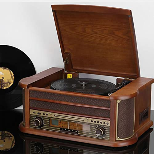 asdchZen Vinyl Record Player With Built-In Speakers Vintage Wireless Turntable Support 3-Speed,Cd Player,Radio,Belt Drive,Usb/Sd,Remote,Cassette Slot,Digitizing Function,Can Be Operate