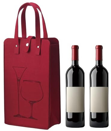 Felt Wine Bottle Gift Bag with Handles 2 Wine Tote Bag 1Pcs Champagne Bottle Felt Bag Bottle Gift Storage Bag Reusable Wine Travel Bag Leakproof Wine Holder Bag for Christmas Birthday Party Gift (Red)