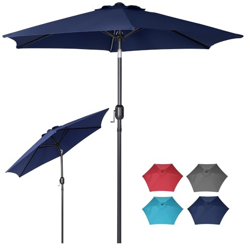 Panana 2.3M Garden Parasol Umbrella with Tilt & Crank, UV Protection Sun Shade Patio Umbrella, Vented Canopy, Steel Frame, Outdoor Parasol for Garden, Balcony, Terrace Dark Blue